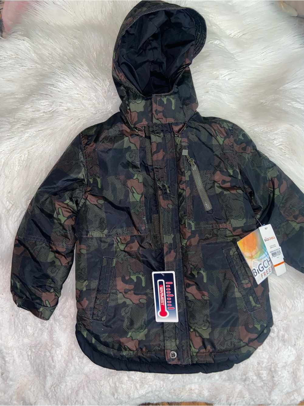 Freestyle Kids Camo Hooded Puffer Jacket - Black, Green, Brown